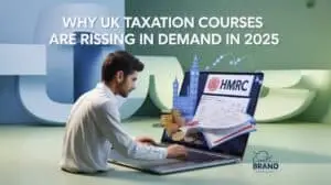 UK taxation courses demand rise in 2025, explained with digital graphics. Financial growth and tax education concepts highlight the importance of UK tax courses for professionals and students.